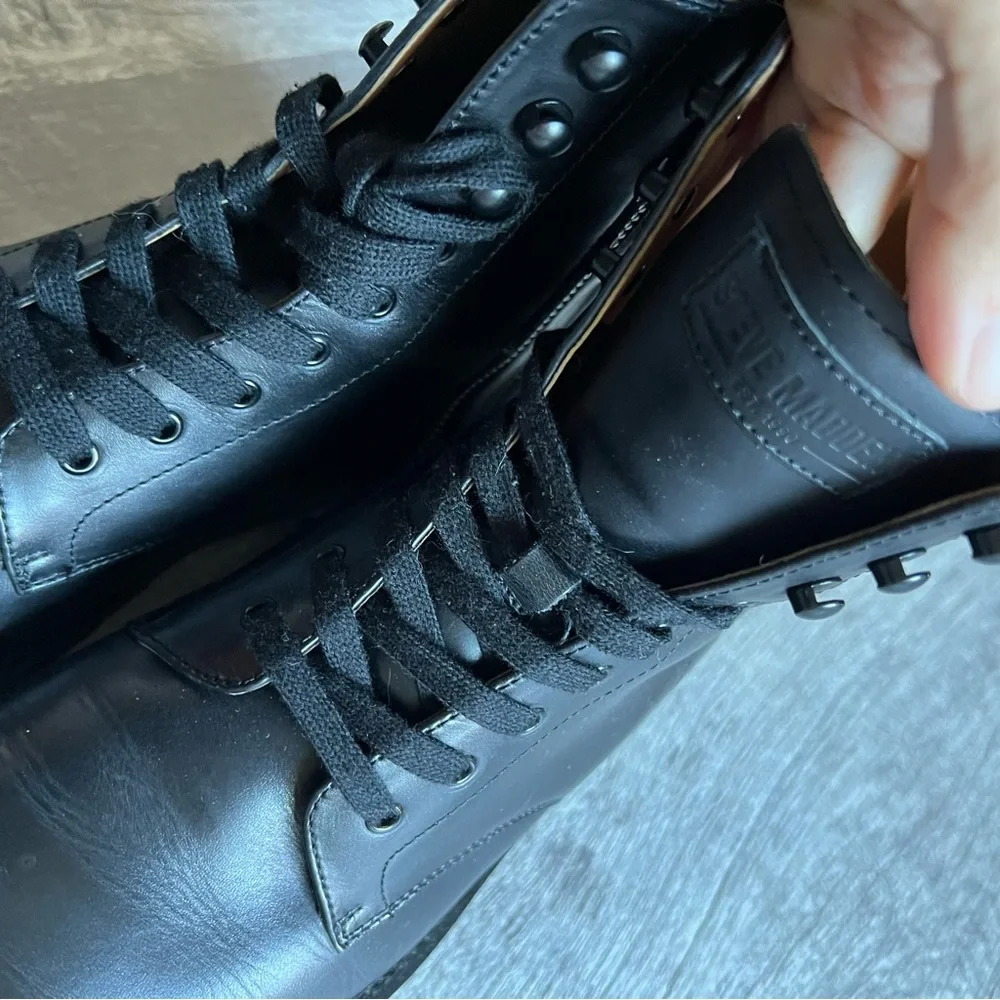 Steve Madden Combat Black Leather Boots Size 8